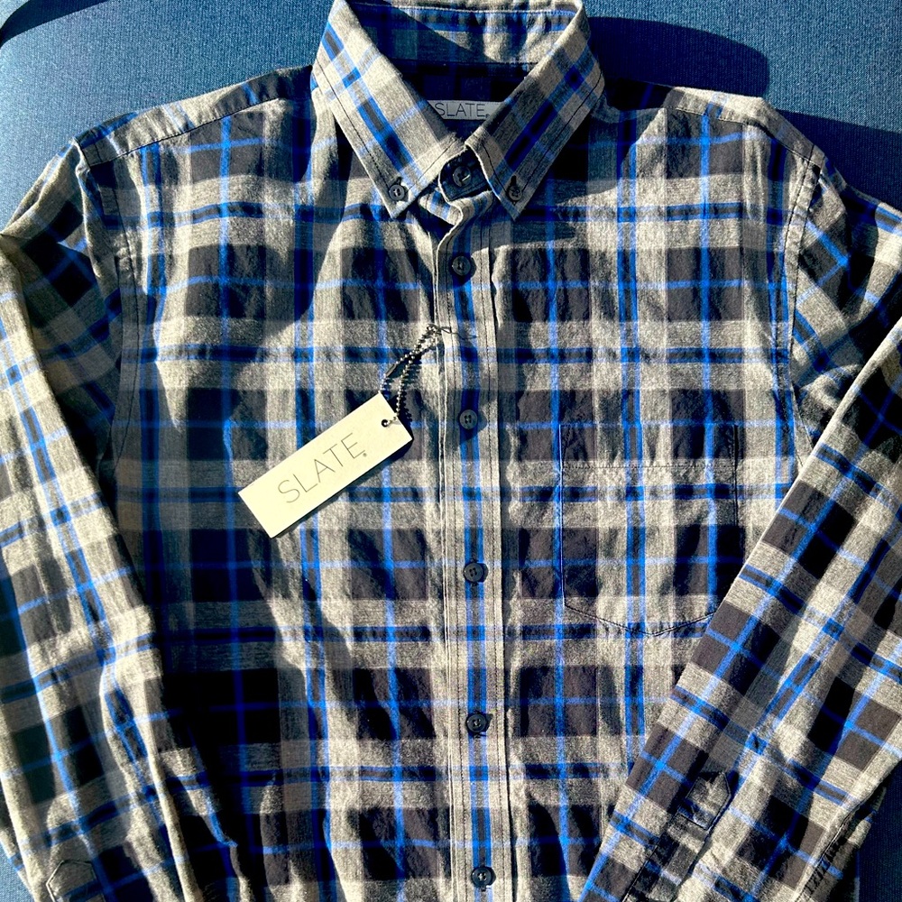 SLATE NWT BLUE PLAID LS BUTTON DOWN SHIRT